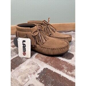 Lamo‎ Ava Suede Leather Fringe Moccasins Booties Boots Chestnut Brown Women US 9